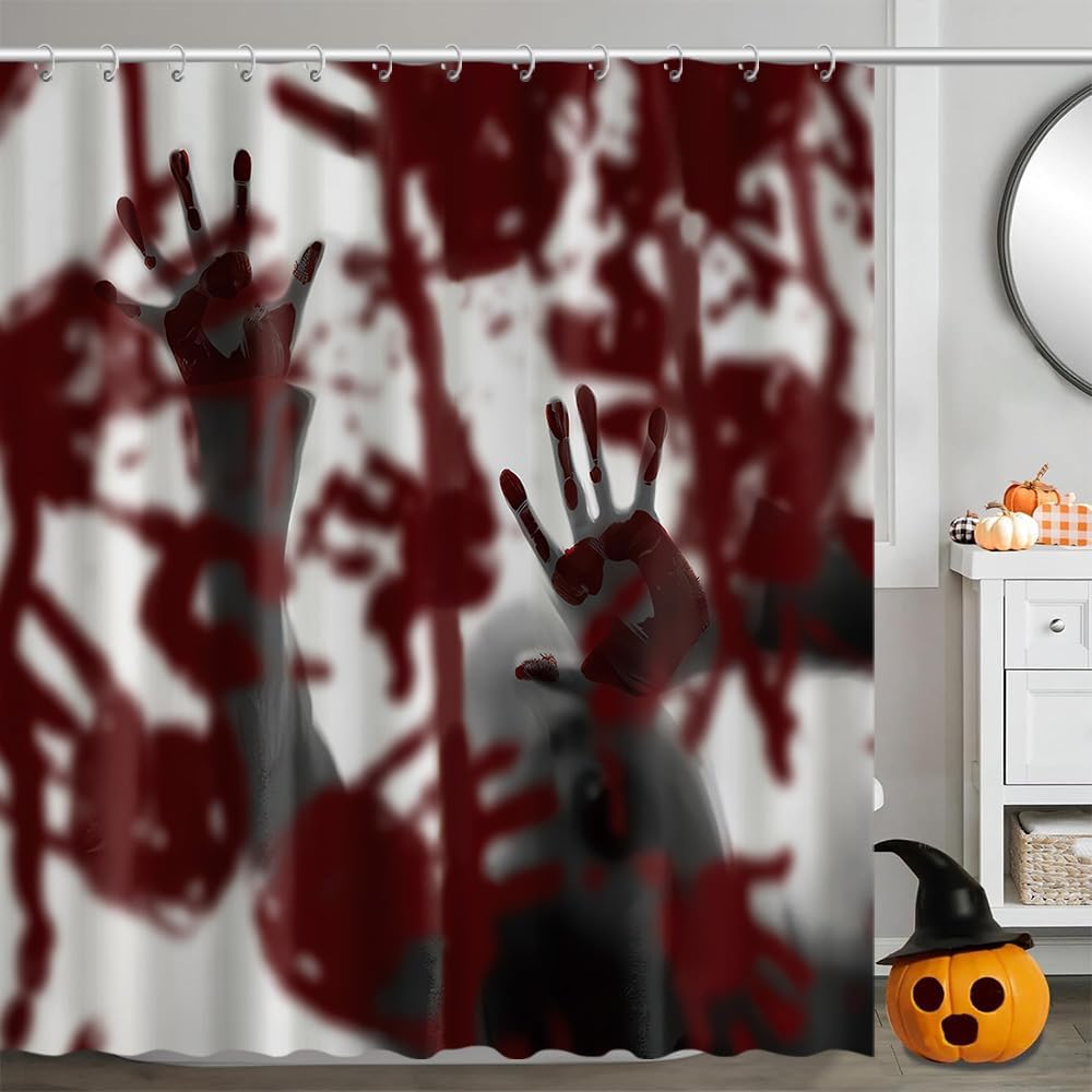 Spooky Halloween Shower Curtain Scary Face Cute Bathroom Decor with HooksFabric Curtain for Party or Home Decoration