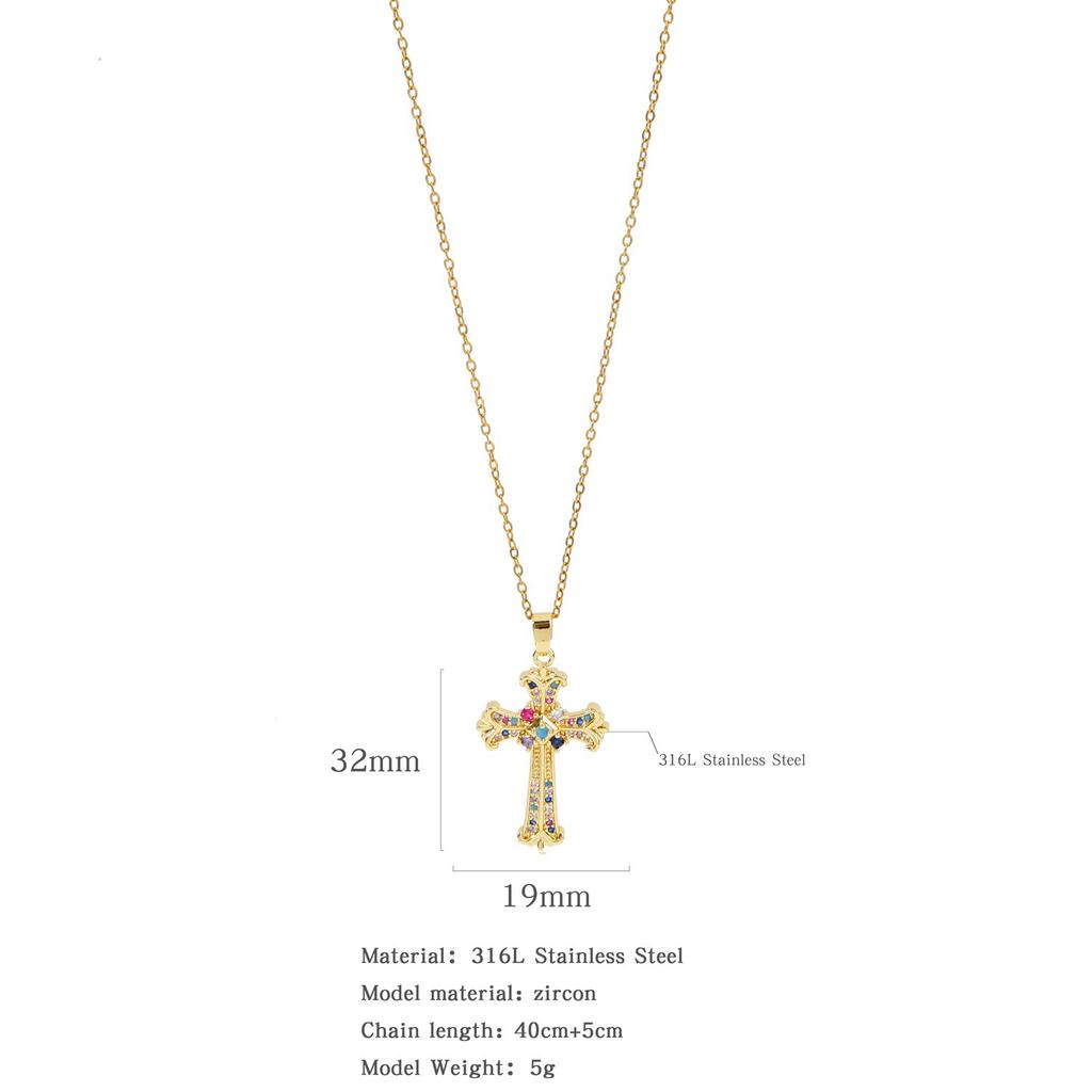 Micro-inlaid Zircon Pendant Copper Electroplated Cross Necklace Women's Titanium Steel Collarbone Chain Jewelry