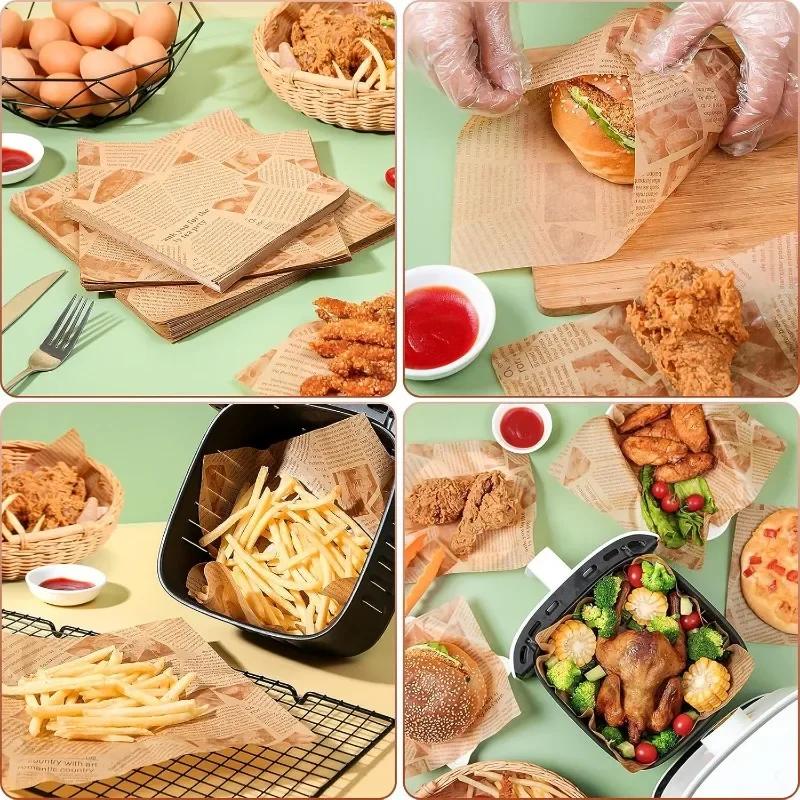 100/1000 Pcs Oil-Proof Paper for Wrapping Burger Bread Fried Food Sandwich Packaging Fryer Air Baking Paper Plate  Accessories