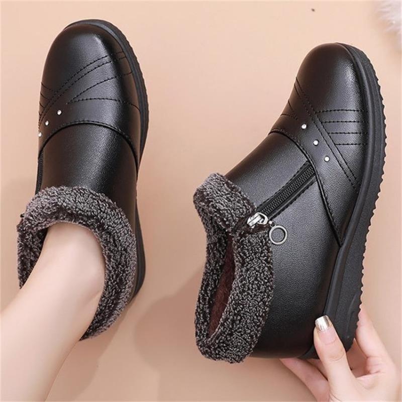 Fashion Women's Cotton Shoes  Winter Plush Flat Bottom Anti Slip Warm Cotton Shoes Comfortable Zipper Outdoor Cold Proof Ankle Boots