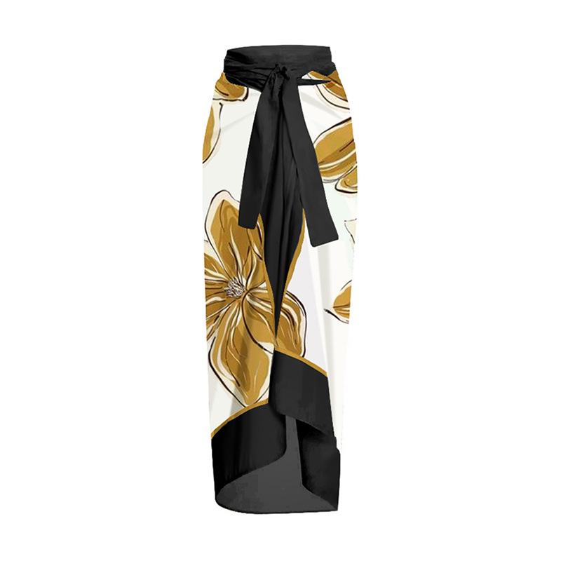 

Миди-юбка в европейском и американском отпускном стиле: Пляжное платье с принтом и завязками One Size белый