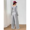 Women Fashion Casual Long Sleeve Square Neck Solid Wide Leg Jumpsuit