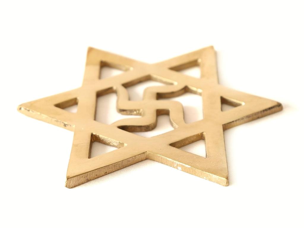 100%Pure Brass Star Swastik For Door Entrance, Swastik Wall Hanging - 3.5 Inch