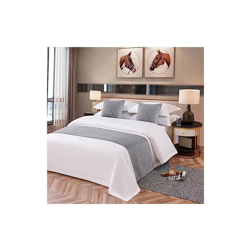 OSVINO Bed Runner Foot Throw - Stylish Plain Bed Throw for Home Use, Hotels, Vacation Rentals, Bedrooms, and All-Season Use (Light Gray, Includes 2