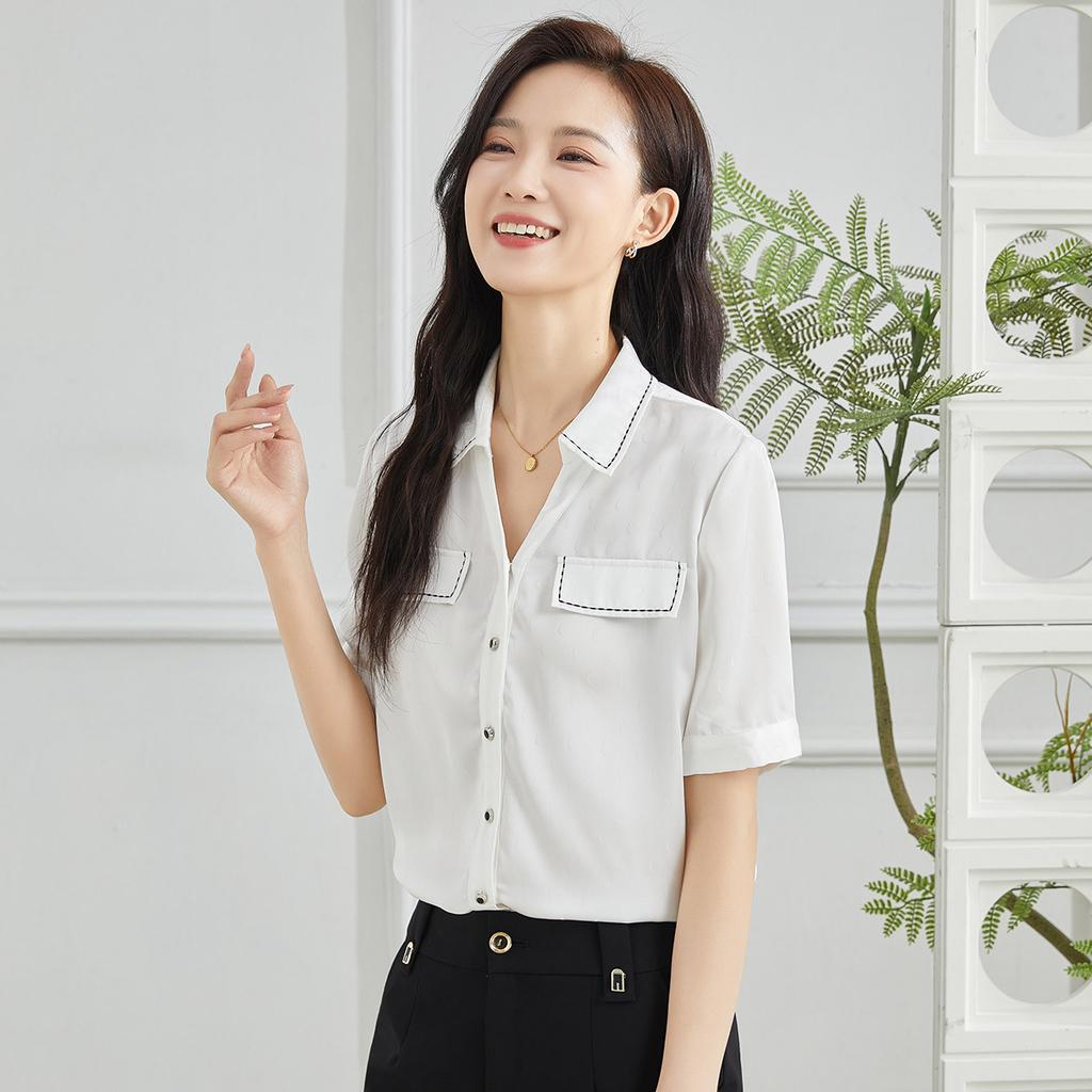 [Shirt] Summer Collar Solid Color Hanging Shirt Temperament Commuting Thin Women's Top