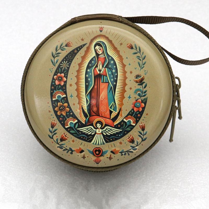 Religious Iron Artwork Rosary Bag Zippered Storage Pouch Organizer for Prayer Beads Travel Church Accessories