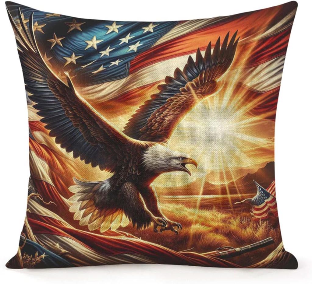 American Eagle Flag Pillowcase Cushion Cover Patriotic USA Decor Stars Stripes 45x45cm Home Accent Gift