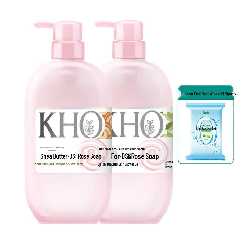 Walch KHO Rose Soap Shower Gel 2-Pack (Spring Tree & Shea Butter) with Wipes