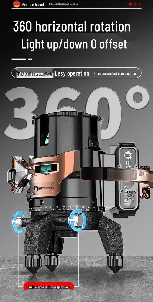 Imported High-Precision Green Infrared Laser Level—2/3/5 Lines, Strong Light, 360° Outdoor, 2024 Model