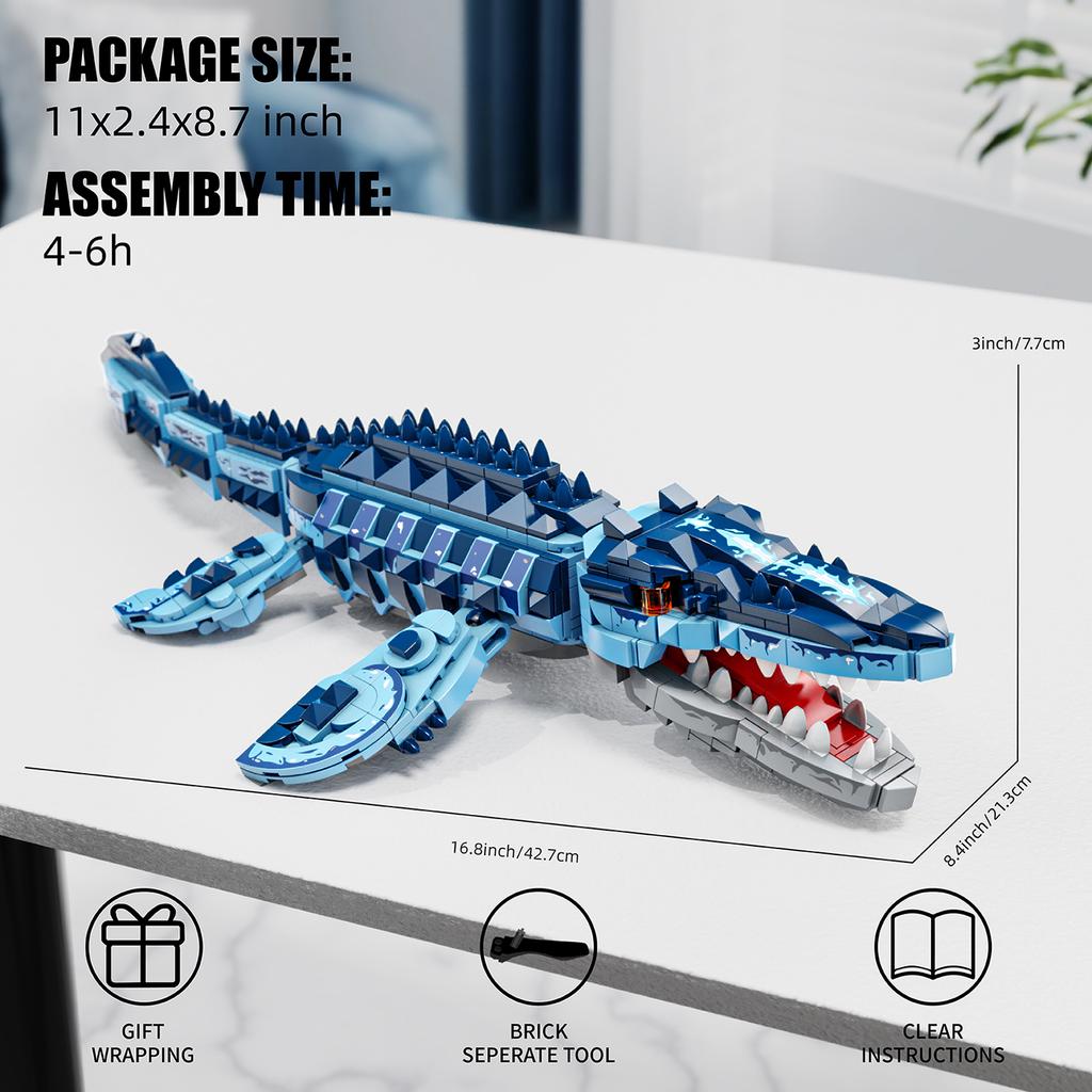805 Teile Blaue Dinosaurier Bausteine Spielzeug Modell Mosasaurus Dinosaurier Zusammenbau Puzzle Steine Spielzeugsets Für Kinder Schmuck Geschenke