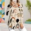 Women Plus Size Keyhole Ring Neck Long Sleeve Geometric Printed Flared Hem T Shirt