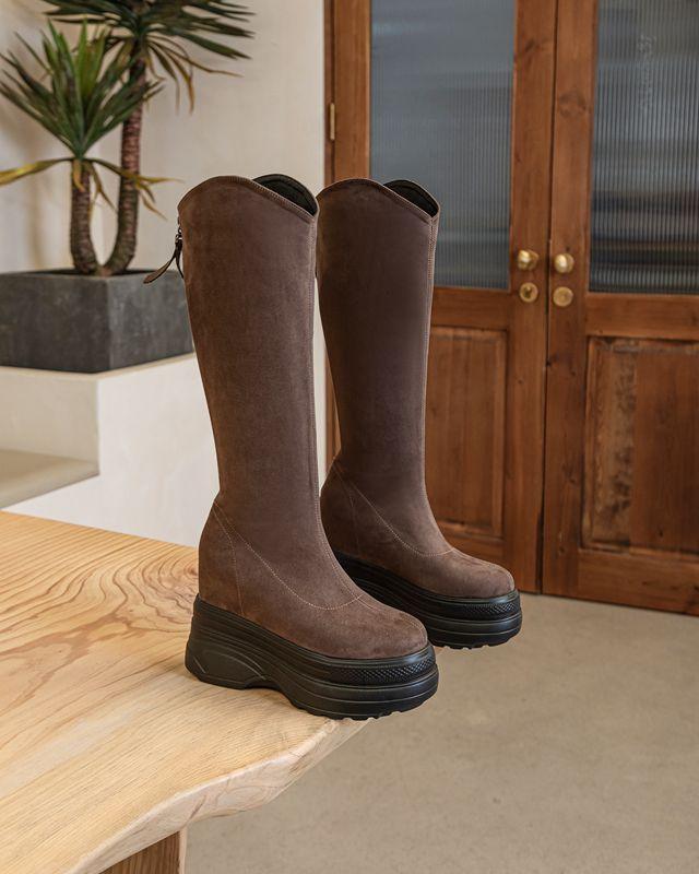 Fashion 11CM Microfiber Spring Knittes Cloth Streth Fabric Boot Booties Leather Ankle Knee High Autumn Women Platform Wedge Shoes