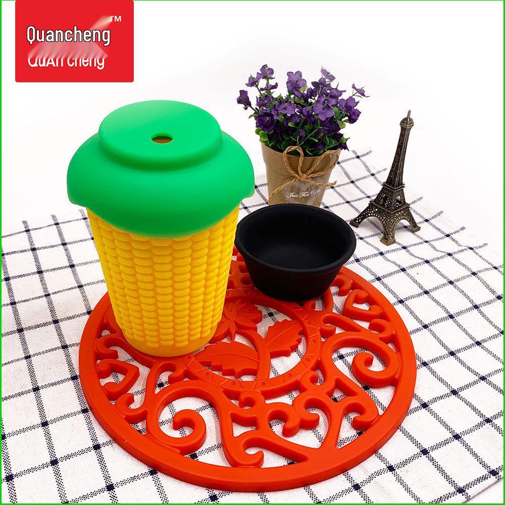 Mittelgroßer runder Silikon-Untersetzer für Teekannen - Chrysanthemen-Design, wärmeisoliert und schimmelresistent