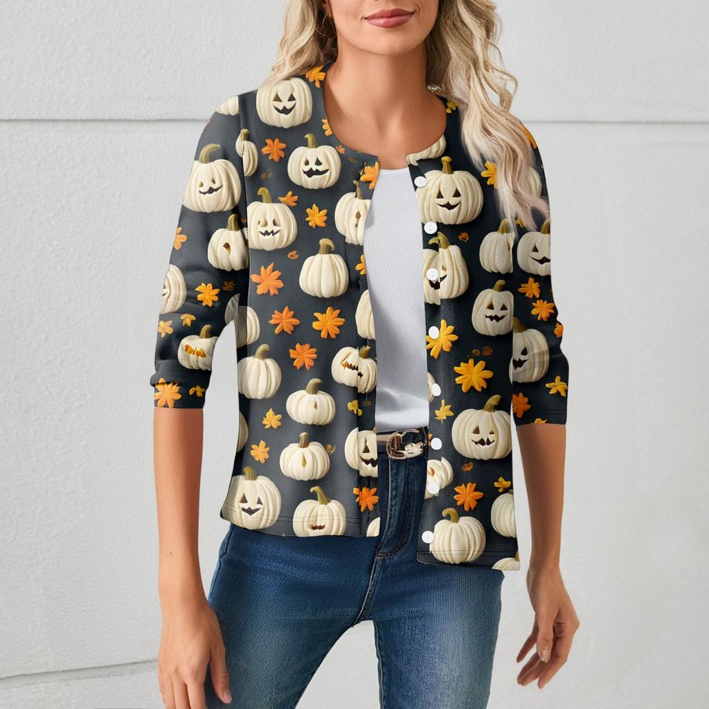 Women's Fashionable, Casual, Comfortable Halloween Print Cardigan Jacket