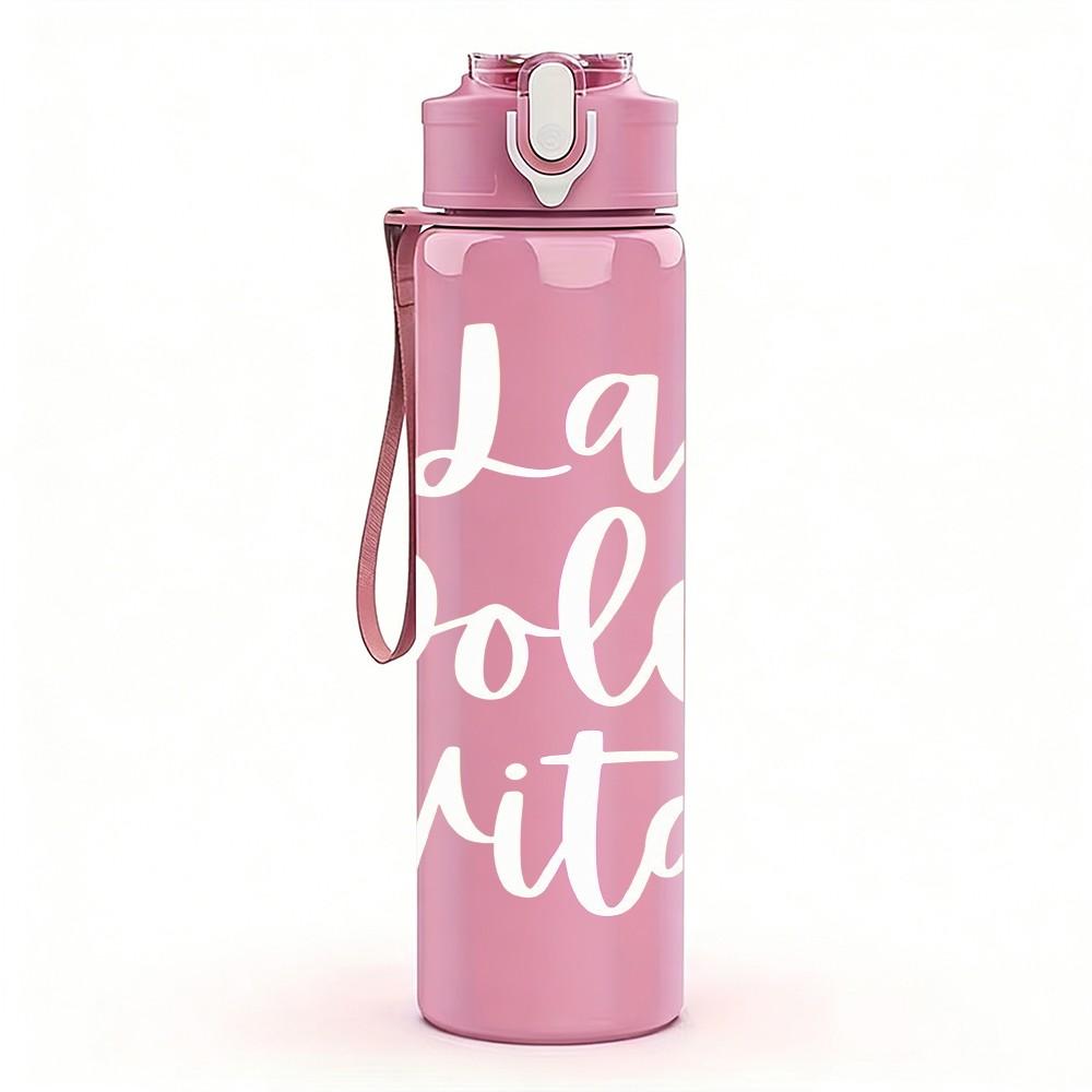 1PC La Dolce Vita Soft Text Pattern 750ml Color Plastic Sports Water Bottle Leakproof Flip Straw Lid Suitable for Sports Office Home Use