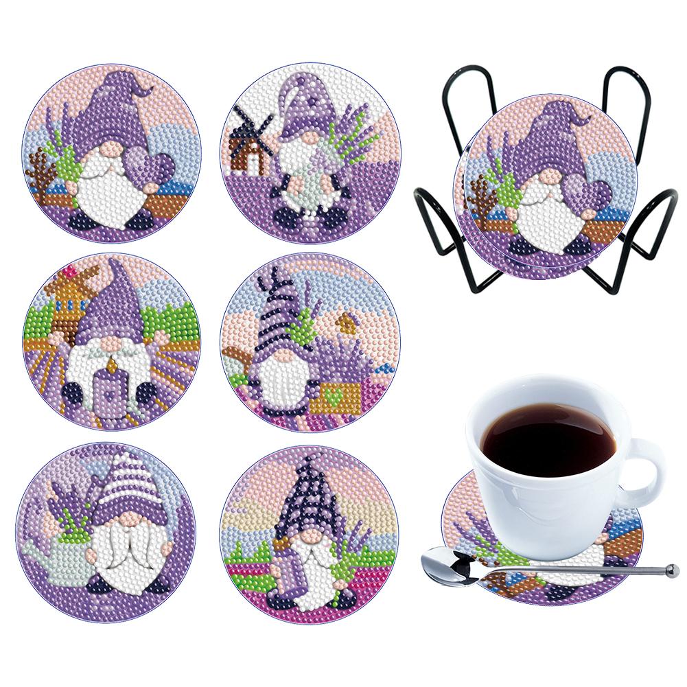 6 stuks Diamant Schilderen Onderzetters Kits met Houder Houten Papegaai Aardbei Dwerg Hippie Skelet voor Feest Huisdecoratie Knutselen