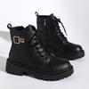 Fashion Black PU Leather Ankle Boots for Women 2025 Autumn Winter Warm Short Plush Booties Woman Fashion Buckle Platform Combat Boots