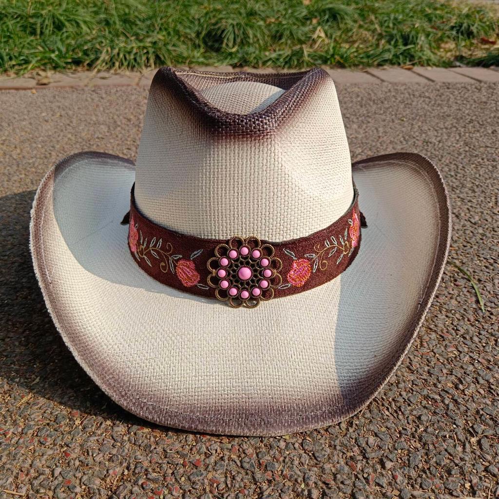 summer Cowboy Hat Summer Outdoor Travel Turquoise Accessories for Men and Women Retro Gentleman Western Cowboy Straw Hat