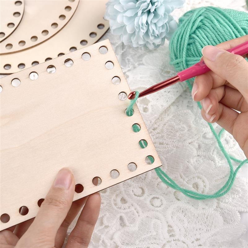 3 Pcs/Set Crochet Basket Base Poplar Plywood Unfinished Blank Cross Stitch Carved Hand-Woven DIY Crafts Basket Wooden Bottom