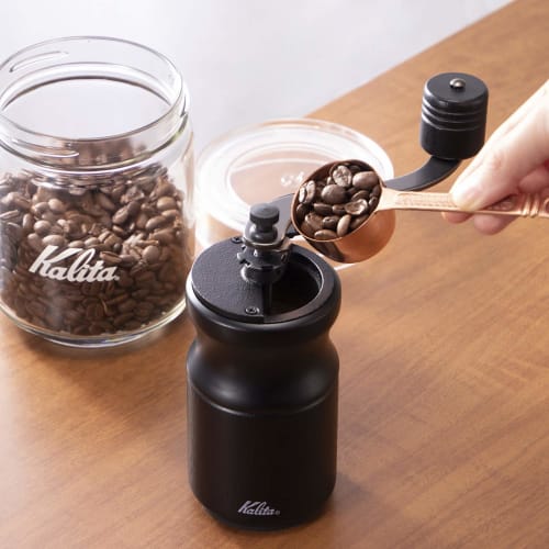 Kalita KH-10BK Coffee Mill, Black, with Adjustable Coarseness, Wooden and Durable Cast Iron Cutter, #42168, Hand Grinder, Manual, Perfect for Beginner