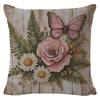 Spring Pink Flower Linen Printed Pillowcase, Nordic Festival Decoration, Simple Living Room Cushion