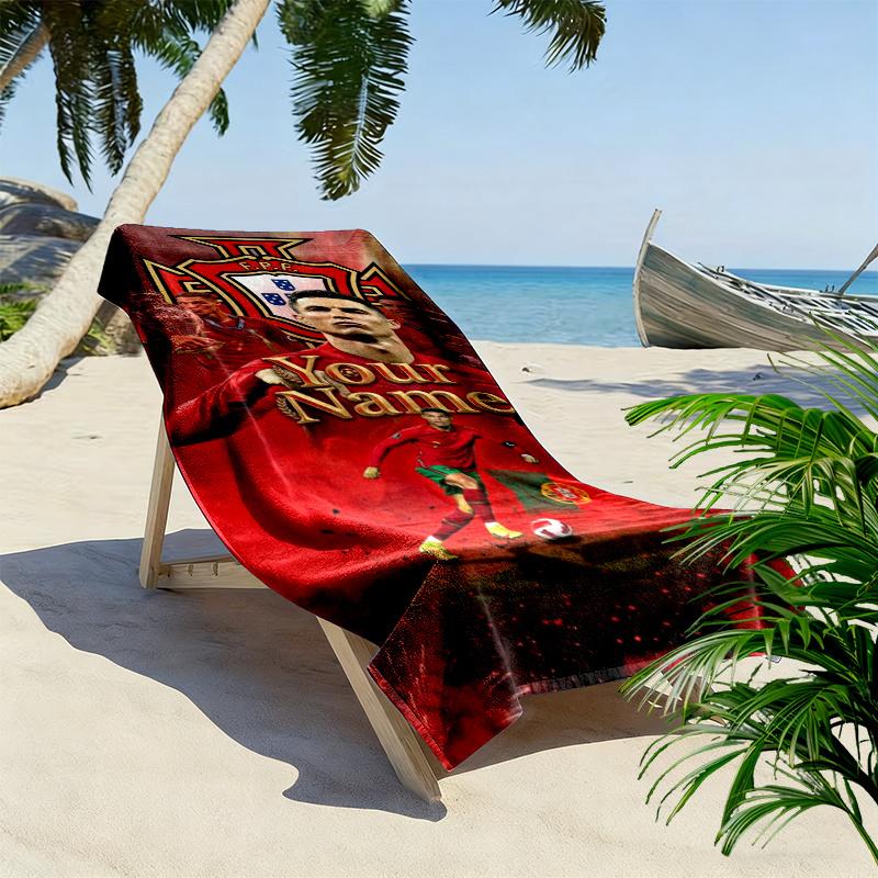 Ronaldo Custom Football Wallpaper Custom Name Print Beach Towel Large Soft Quick Dry Towel For Beach Camping Swimming
