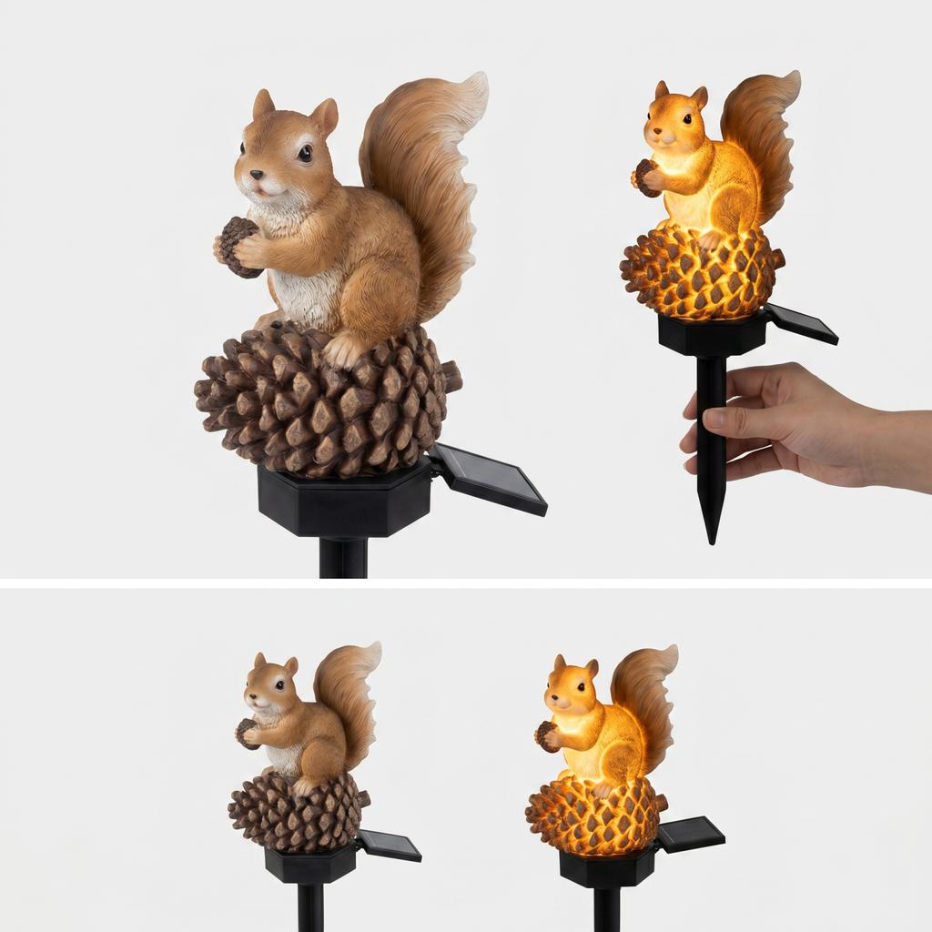 Powered Squirrel Ground Light Resin Garden Decoration for