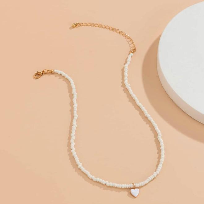 European & American Handmade Beaded Geometric Love Pendant Necklace