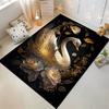 Elegant Swan and Floral Design Carpet with Golden Accent Pattern Suitable for use as an anti-slip for living room bedroom sofas