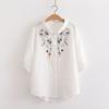 Retro Artsy Ethnic Style Embroider Flower Pure Cotton Shirt 2024 Spring New Arrival Loose All-Matching Top Women