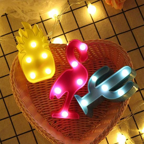 Night Light 3D Pineapple Shape Christmas Decor Cactus Flamingo Cartoon Light for Home