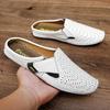 Fashion New Genuine Leather Men's Slippers Summer Breathable Casual Mules Light Half Shoes For Men Outdoor Anti-slip Driving Loafers Man