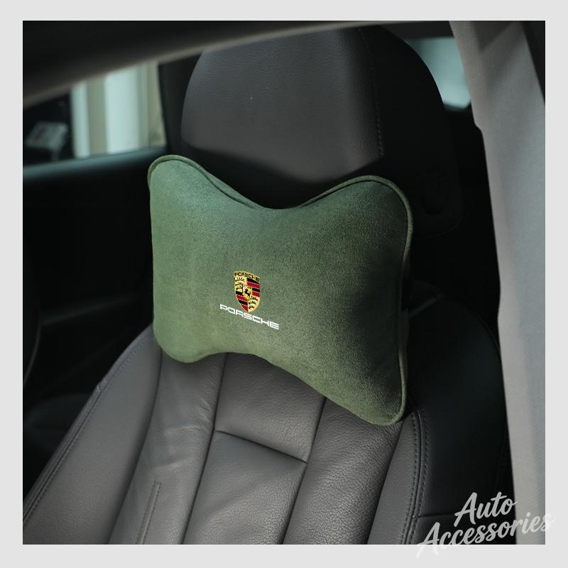 Suede Car Seat Neck Pillow Headrest Head Rest Relax Protection For Porsche Cayenne Cayman Panamera Macan Taycan Boxster stickers FU3