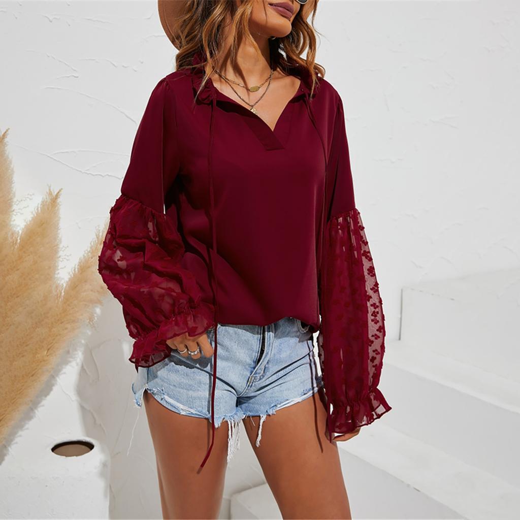 Fashion Casual Women's Solid Color Temperament Shirt Long-sleeved Stitching Top