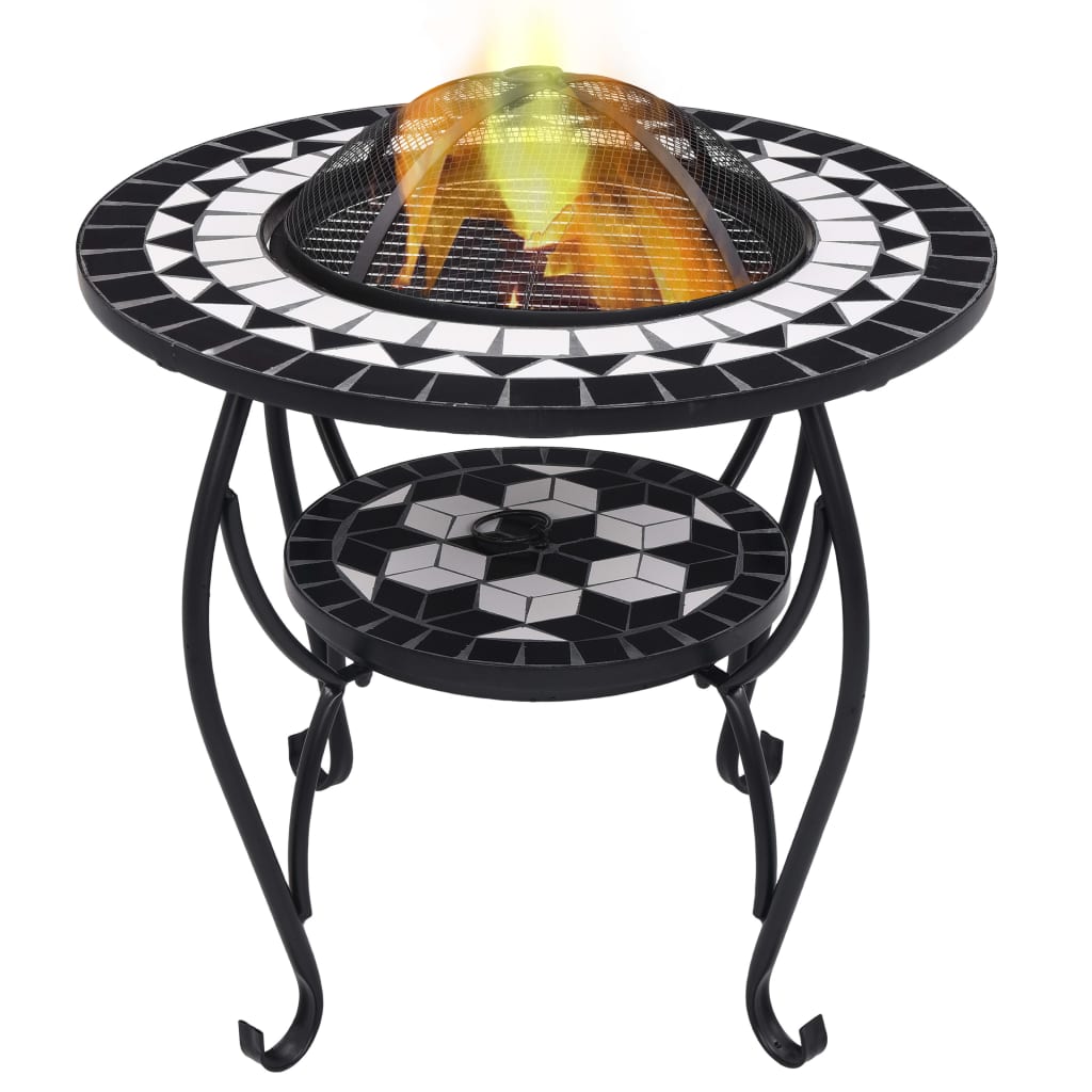 VidaXL Feuertisch Mosaik Keramik Schwarz und Weiß 68 cm
