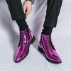 Fashion Design Pink Men High Top Wedding Shoes Leather Bright Chelsea Boots For Man Flat Lace-up Men's Pointed Boots Big Size 47