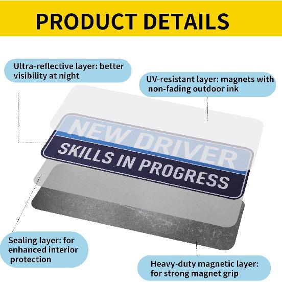 3 Pcs New Driver Magnetic Car Stickers, 10x3.5in Reflective Magnetic Bumper Sticker Set Removable Novice Driver Safety Attention Sign Decal for