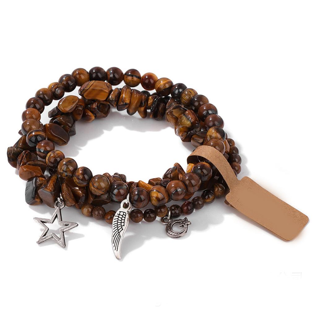3x Fashionable Star And Moon Pendant Bracelets Set Beaded Wrist Band For Ladies Made Of High Quality Crystal Alloy