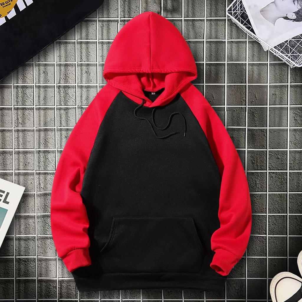 Women's Color Stitching Hooded Sweatshirt Unisex Long Sleeve Pullover Casual All-match Hoodies for Autumn Winter