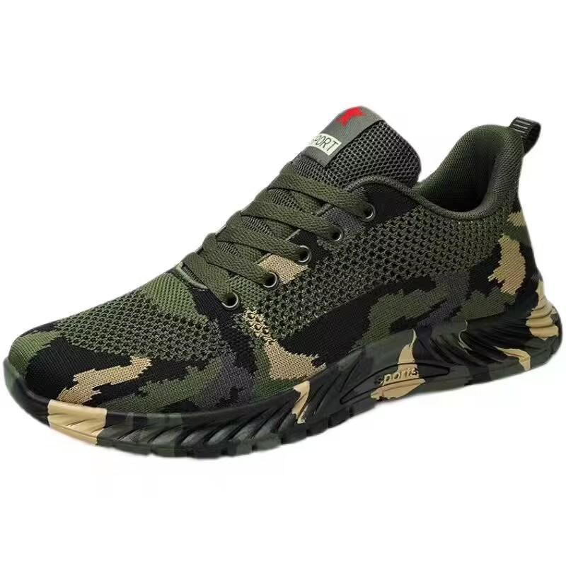 Camouflage shoes men's spring and summer outdoor sports hiking shoes student army training shoes mesh flying knitting training shoes
