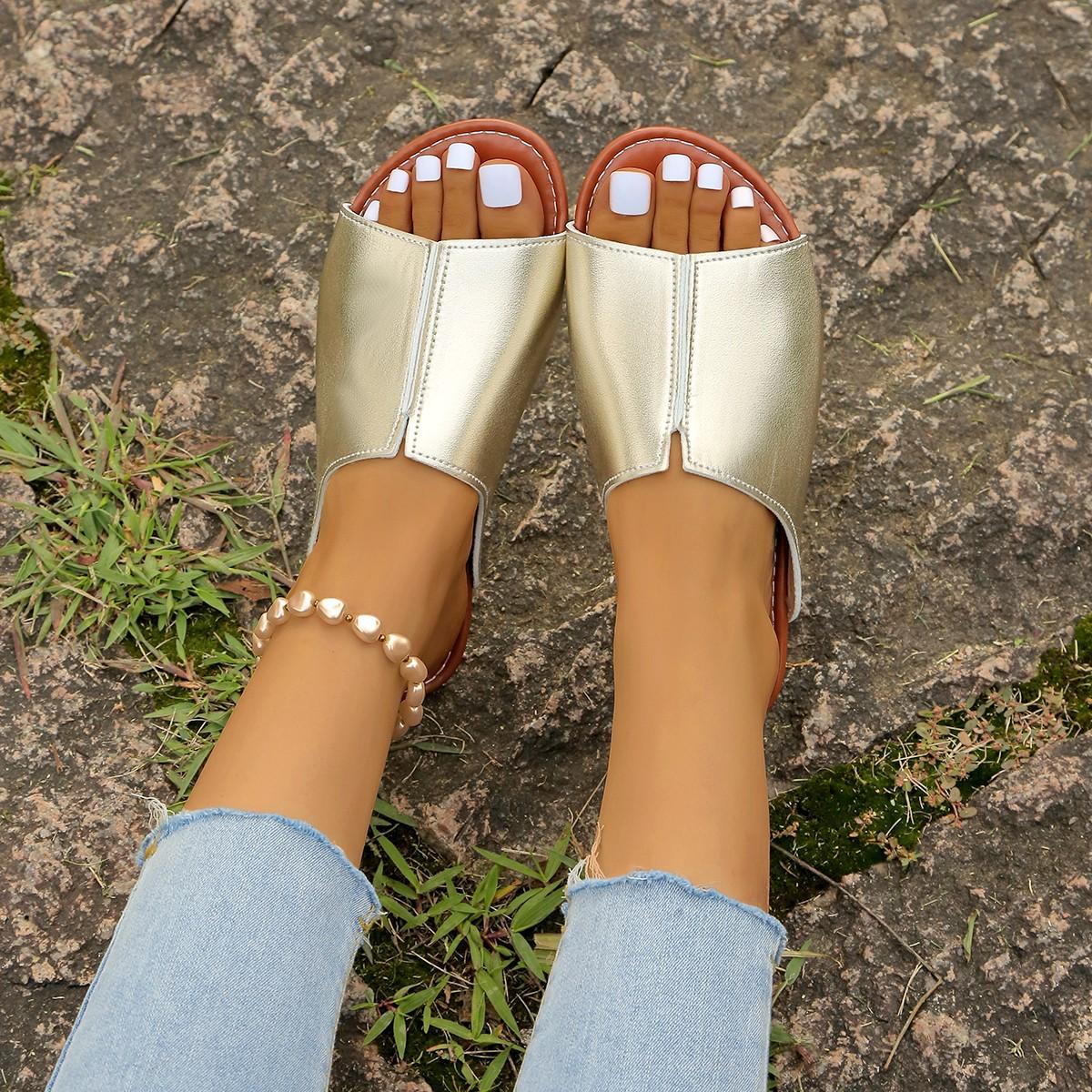 

Универсальные новые однословные шлепанцы удобные нескользящие женские туфли повседневные дышащие легкие сандалии шлепанцы серебристые мягкая подошва 36 золотой