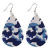 Army Green Camouflage Pu Leather Earrings Water Drop Shape Double-Sided Printing For