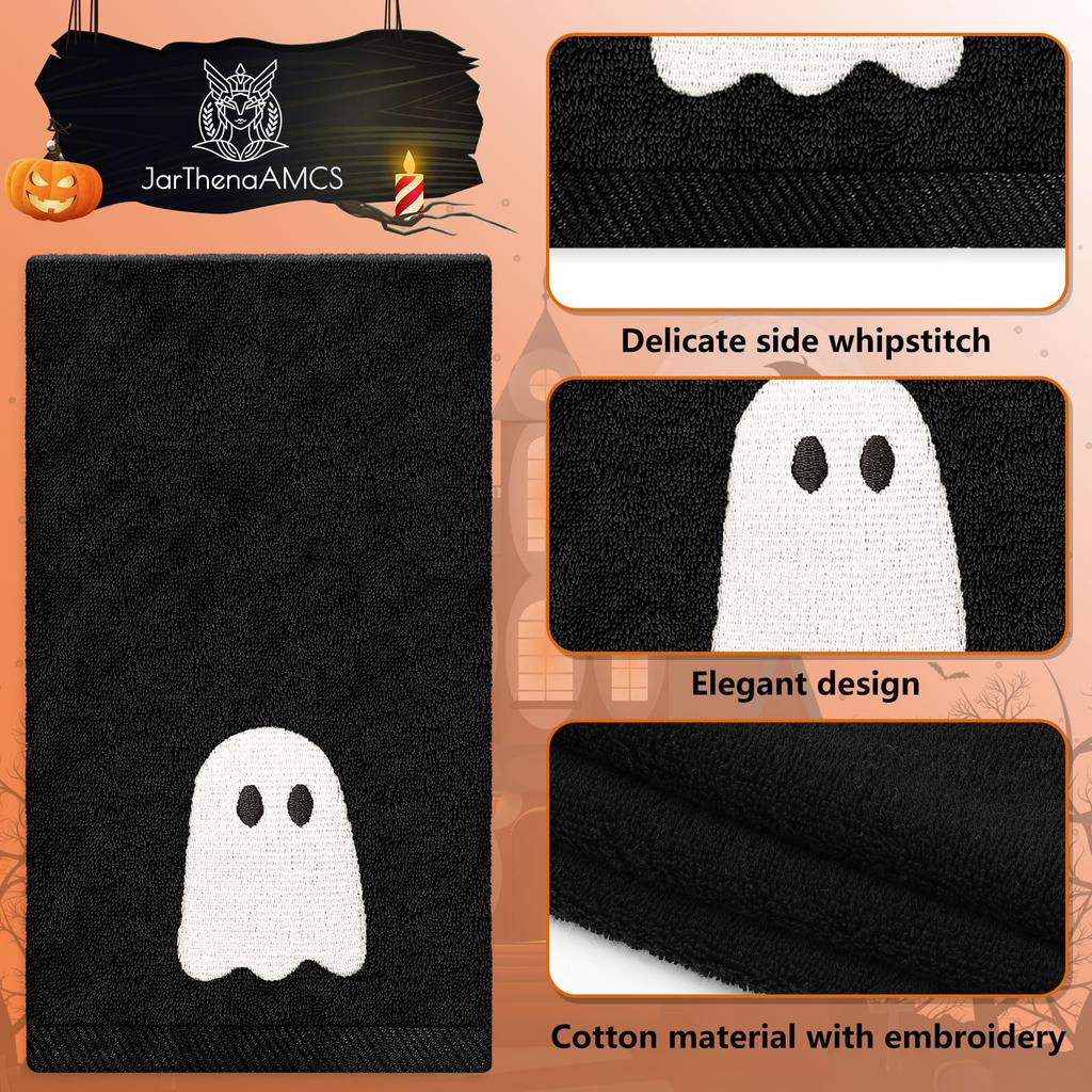 2 Pcs Halloween Black White Ghost Cotton Towel Halloween Ghost Hand Towel Hand Drying Towel for Drying Cleaning Cooking Holiday