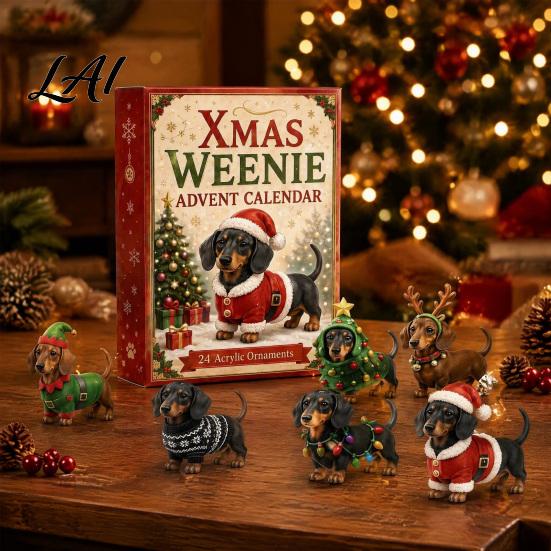 Feiertags-Countdown-Geschenk 2026 Dackel Adventskalender 24 Tage Hunde-Sammlerstücke Überraschungen mit festlichen Weihnachtsfeier-Mitgebseln Welpen-Acrylfiguren für
