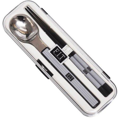 

Komori Resin Cutlery Twin Fit Chopsticks and Spoon Set, Black, 18cm, Portable and Made in Japan