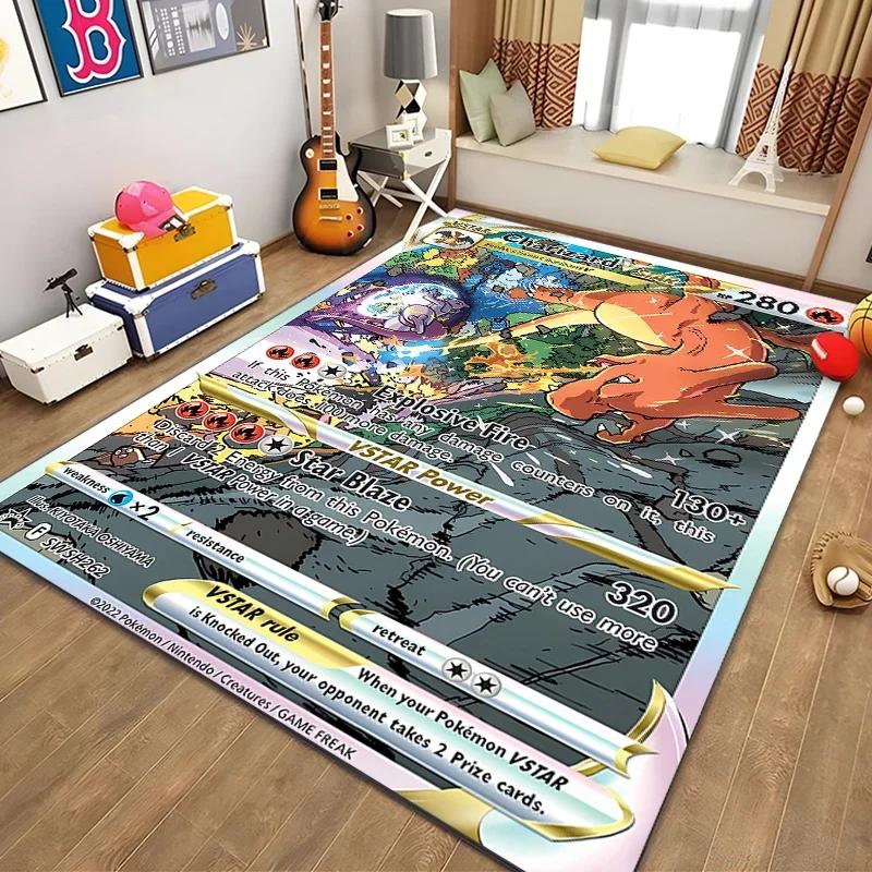 Japanese Anime Pokemon Charizard Card Pattern Rug for Bedroom Living Room Non-slip Exquisite Home Decor,Washable Rug Potdemiel