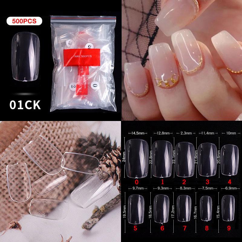 500Pcs/Bagged False Nail Tips Acrylic Practice Nail Capsules Artificial Nails Soft Gel Full Cover Coffin Nail Tips Manicure Tool