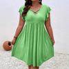 2025 European Spring Women's V-neck Hollow Short Sleeve Cover-up Dress