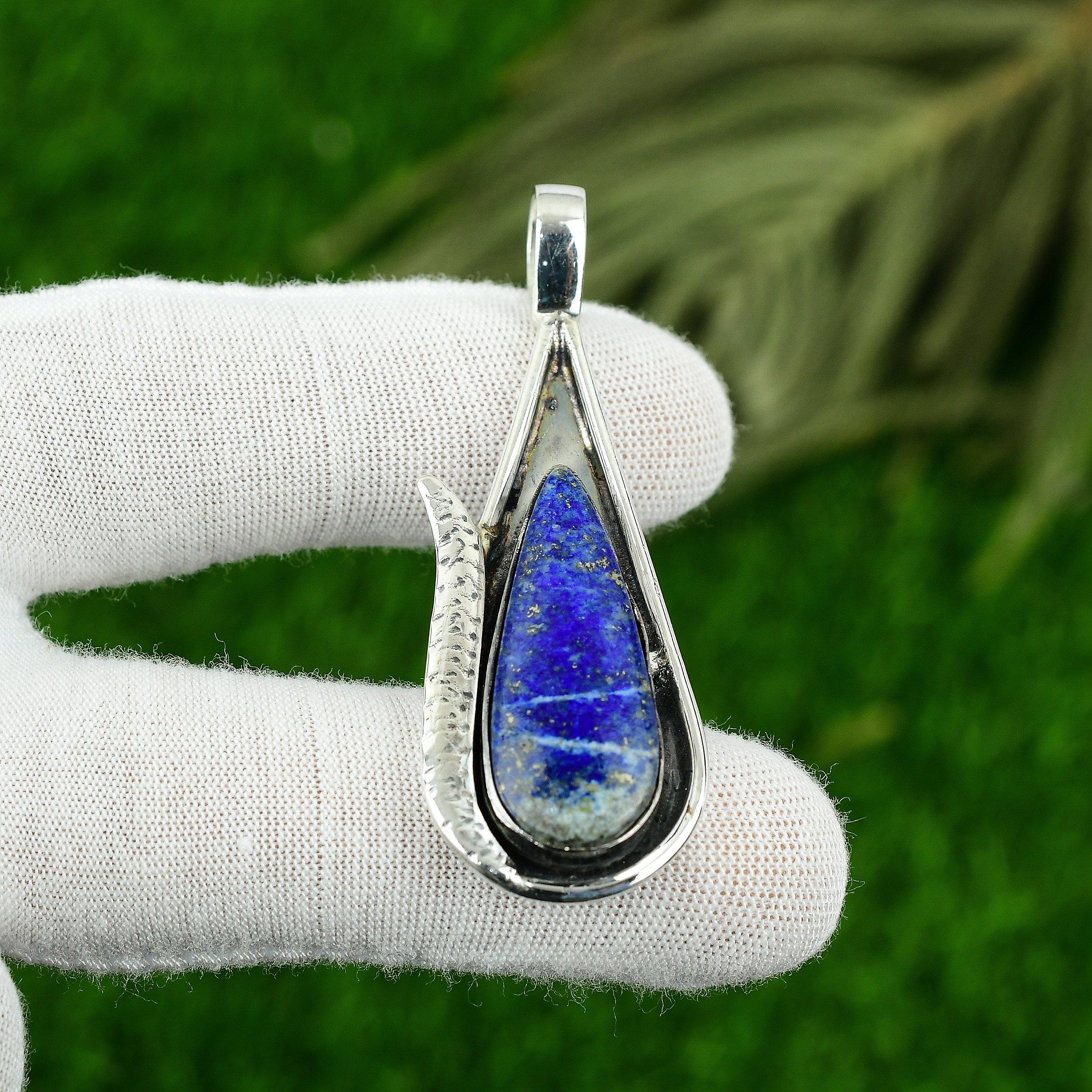 Pear Lapis Lazuli Gemstone Elegant September Birth Pendant Jewelry 925 Silver