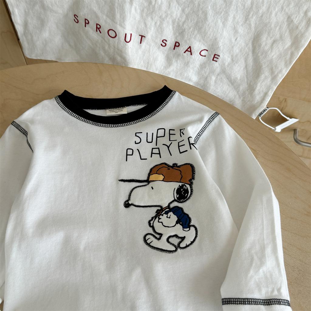 Boys Cotton Long Sleeve Cartoon Embroidered T Shirt for Toddlers and Kids
